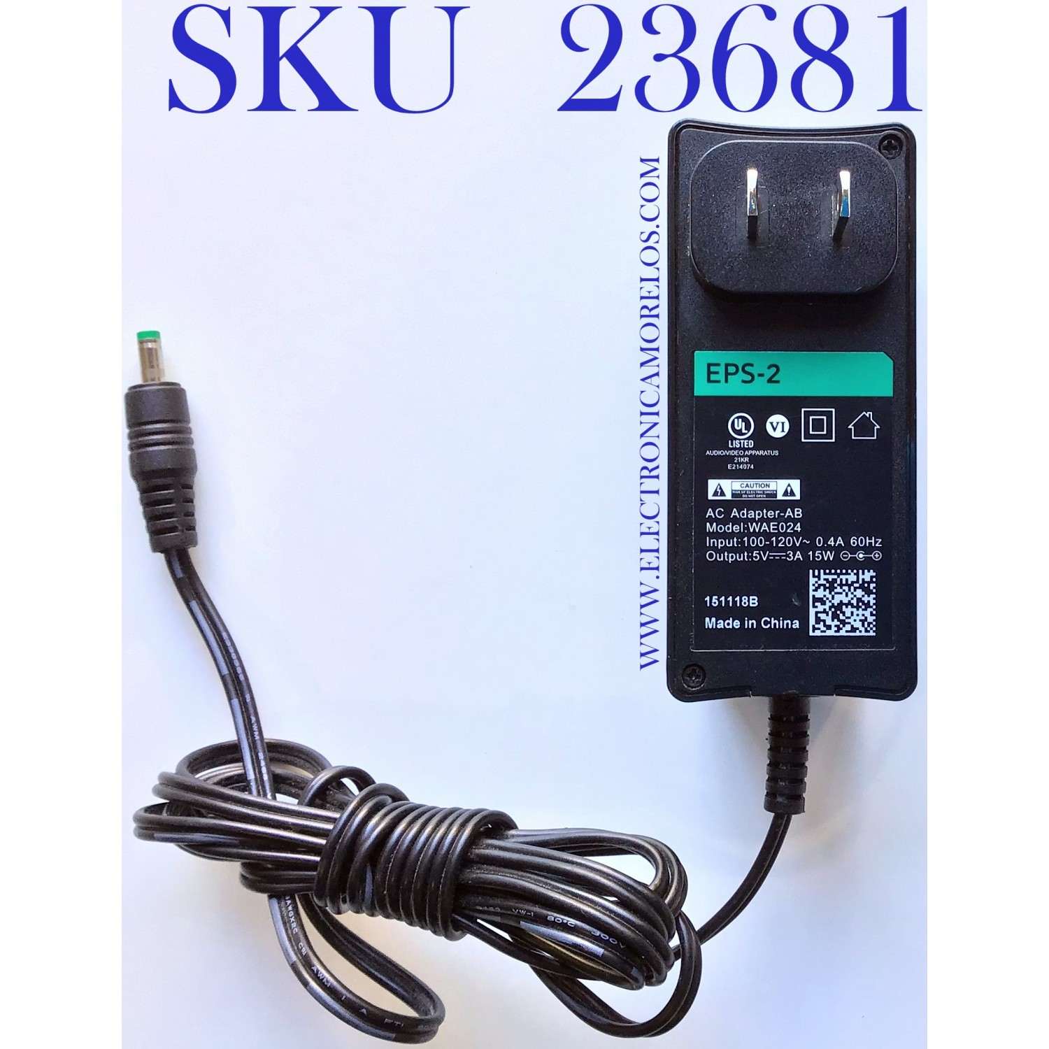 ADAPTADOR COMCAST VCA EPS-2/ NUMERO DE PARTE EPS-2 / MODELO WAE024 / 151118B / ENTRADA VCA 100-120V~50-60Hz  15W / SALIDA VCD 15V-3A 	